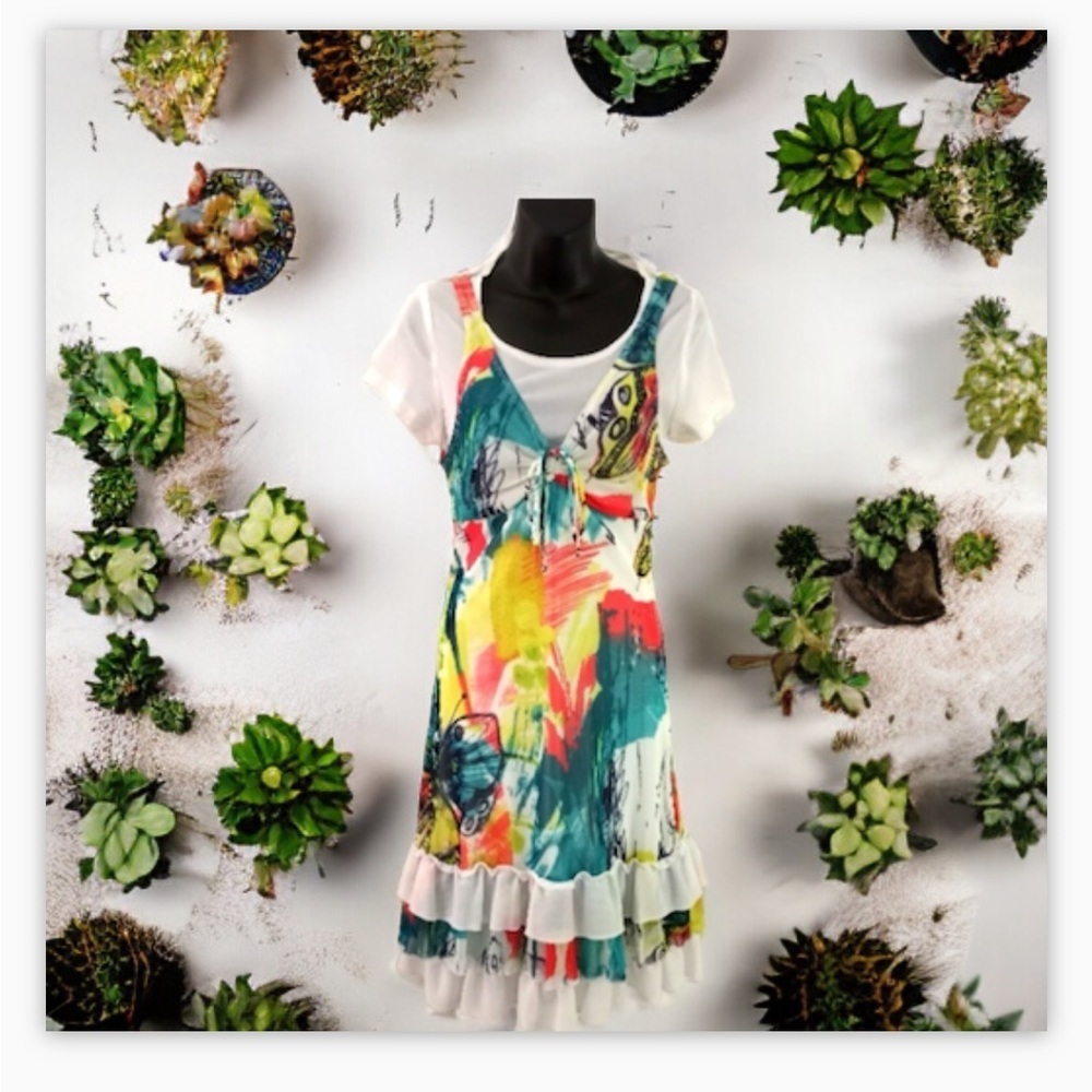 VTG-Y2K-Mesh Overlay Layered Tiered Floral dress -twofer-Sz S-coquette -EUC🌸 - Picture 5 of 13